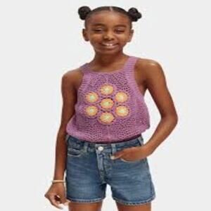 Scotch & Soda Amsterdam Girls Purple Sleeveless Crochet Flower Top Size 12 NWT